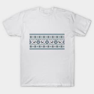 Realistic Palestinian Tatreez Embroidery Design #7 Deers  Black-Blue T-Shirt